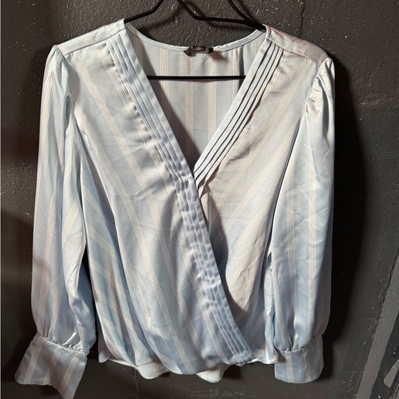 Halogen Blue Wrap Blouse with Bib Collar - Picture 1 of 4